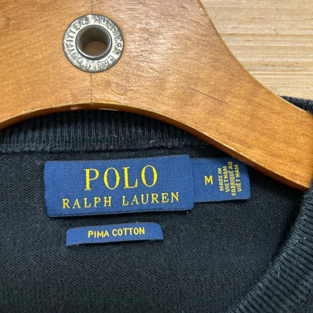 Polo Ralph Lauren Mens Pima Cotton Crewneck Sweater Black Red Pony Size M